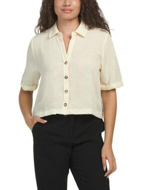 C BY ONE Stripe Short Sleeve Shirt With Back Yoke